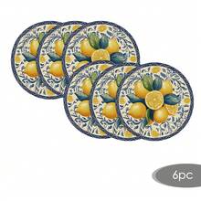 2/4/6pcs Blue Lemon Pattern Linen Placemats, Everyday Round Woven Kitchen Dining Table Mats Suitable For Restaurant Decor, Party, Kitchen - Multicolor - View 12