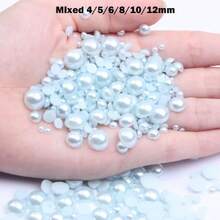 3000PCS Flatback Pearls For Crafting, 100G Mixed Sizes 4/5/6/8/10/12 Lt.Blue Half Round Pearls For Crafts Faux Flat Back Beads For Nail Face Art Tumbler Mugs Wedding Home Dration,38034381 - 藍色 - 查看 2