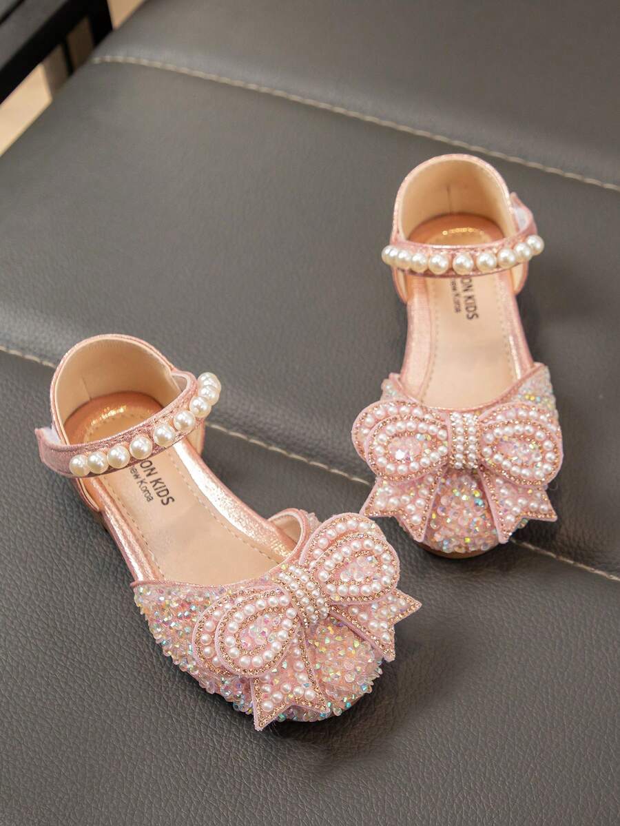 Zapatos planos bonitos con decoración de strass en forma de mariposa para niños, brillante - Rosa - Ver 1