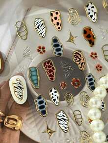 1pc French Leopard Print Colorful Gold Jelly Butterfly Wing Asymmetrical Geometric Nail Sticker, 5D Nail Art Sticker, & Charming, Suitable For Women's Unique DIY Manicure Nail Supplies Nails Nail Stickers - Nhiều màu - Xem 7