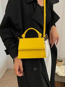 1个纯色PU皮革高品质小巧设计通勤小方包，女士多功能斜挎包，新款 - 黃色 - 查看 2