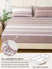 蓬松柔软2/3件套床笠套装，包含床笠、床垫保护套，防皱透气，深口袋设计，抗起球，弹力十足，静音防滑，适用于各种尺寸的床，家居宿舍卧室装饰，可机洗，亲肤舒适，四季皆宜，经久耐用，易于打理，现代美学设计，几何线条图案印花