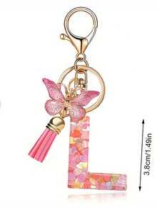 1pc Creative 26 English Alphabet Letter Keychain, Children Backpack Accessory, Butterfly Letter Pendant Keychain For Girls - Multicolor - View 19