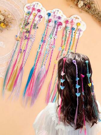 6/12/18 st. Färgglada söta flätade peruker för flickor, hårspännen för Performance och Streetdance, huvudbonad