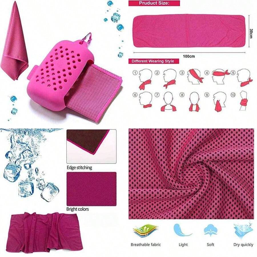 OpenHIToalla De Microfibra, Toalla Deportiva, Secado RPido Toallas Gimnasio, 30cm X100cm Toalla Deportiva De Enfriamiento para Correr Senderismo Golf Viaje Yoga-Rosa - rosa - Ver 1