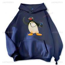 Music-Listening Penguin Emotion Autumn Winter Hoodies Men Fashion Long Sleeve Sweatshirts Women Streetwear Pullovers Sudaderas - Grey - View 8