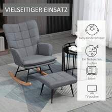 HOMCOM Rocking Chair Up To 130 Kg, With Footrest, Armchair, Nursing Chair, Linen Look, For Living Room And Bedroom. - Grey - View 2