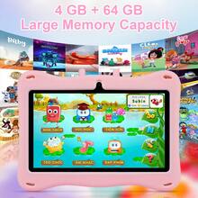 Qetupa 7 吋 Android 14 兒童平板電腦，大象圖案，早教平板，配備防震保護殼，A133 八核 2.0GHz 處理器，4GB RAM + 64GB ROM，1024*600 IPS 觸控螢幕，0.5MP + 2.0MP 雙鏡頭，4000mAh 電池，藍牙 - 粉色 - 查看 4