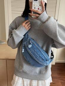 1 pieza (27cm*12cm*9cm) Bolso de pecho de mujer de moda, bolso de hombro, bolso cruzado, bolso de mensajero, el material es resistente a los arañazos y al desgaste, adecuado para compras, citas, salidas, viajes al trabajo, longitud ajustable de la correa, regalo para familia, amigos, novia, bolso de pecho de mujer casual y elegante en azul claro - Azul - Ver 7