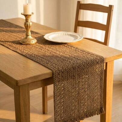 Cirelle 1 件波西米亚风格桌旗 Macrame 桌旗，适用于家居装饰，奶油色和棕色 Macrame 桌旗带流苏，适用于波西米亚风格餐厅卧室装饰、乡村新娘送礼会、农舍乡村风格桌旗、餐垫、感恩节圣诞节家居装饰（多种尺寸可选）
