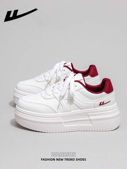  1双 WARRIOR 女士厚底系带软底休闲鞋，低帮户外平底鞋，圆头低跟防滑纯色优雅软底徒步鞋，适合学生、毕业照、平底鞋、低帮皮质运动滑板鞋