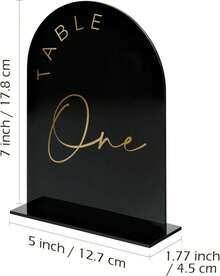 Gold Mirror Arched Wedding Table Numbers With Stands 1-10, 5x7 Inch Acrylic Arch Sign With Holder, Table Number 1-10, 5"X7") (DM9102) - 黑金字體 - 查看 2