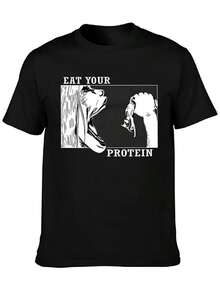 Cotton Round Neck Men's T-Shirt, Cartoon Print Outdoor Casual Wear, Standard Size For Men And Women,Limited Time Offer - Black - View 1