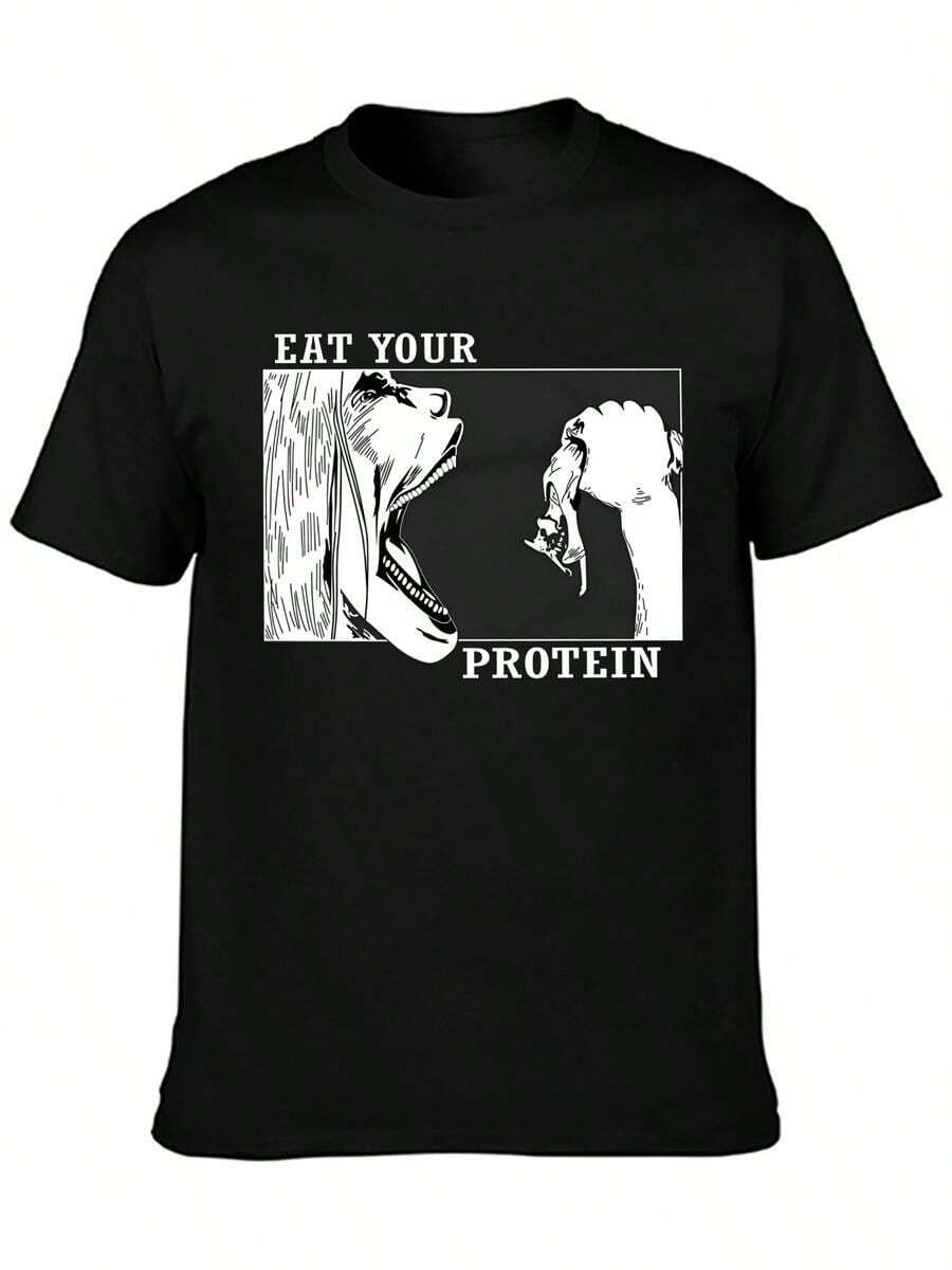 Cotton Round Neck Men's T-Shirt, Cartoon Print Outdoor Casual Wear, Standard Size For Men And Women,Limited Time Offer - Black - View 1