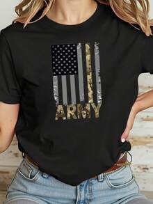 Camiseta de hombre con camuflaje militar y bandera estadounidense, camiseta patriótica orgullosa - Negro - Ver 1