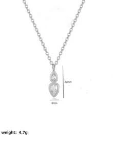 New Stainless Steel Necklace With Sparkling Zirconia Pendant, Simple And Shiny Design, Suitable For Women And Girls To Wear To Parties And Weddings - Silver - View 15