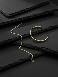 2pcs/Set Stainless Steel 18K Gold Plated Open Bangle Bracelet Set, Minimalist Design, Versatile For Sports, Suitable For Holiday, Birthday, Graduation Gifts - Gold - View 5