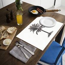 椰树图案亚麻餐垫（1件/4件/6件装），适用于餐桌，四季皆宜，现代可水洗，可作餐垫、杯垫、厨房餐垫、室内外派对装饰、家居装饰，理想礼品 - 彩色 - 查看 8