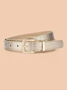 1 pieza Cinturón de mujer con estampado de cocodrilo, hebilla de pasador versátil y minimalista, cinturón de cuero adecuado para vaqueros, vestidos y trajes - Multicolor - Ver 11