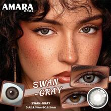 AMARA 1 Pair Grey & Colorful Disposable , Blue Color Contacts, Annual Replacement, Brown-Grey Lens, 14.5mm, Suitable For Halloween Costume - SWAN-gRAY - View 5