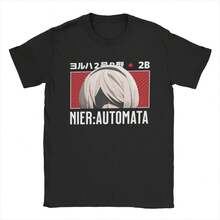 Camiseta de hombre Nier Automata 2B Peeker, anime, 100% algodón, ropa novedosa, camisetas de manga corta con cuello redondo, camiseta original - Negro - Ver 1
