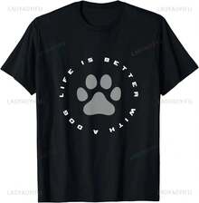 Camiseta con estampado de pata de perro, divertida camiseta con estampado de mascota, ropa para hombres, streetwear, camisetas gráficas - Negro - Ver 11