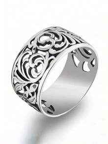 1 pieza Anillo de moda para mujer para boda, compromiso, fiesta, joyería, regalo del Día de San Valentín - Plateado - Ver 3