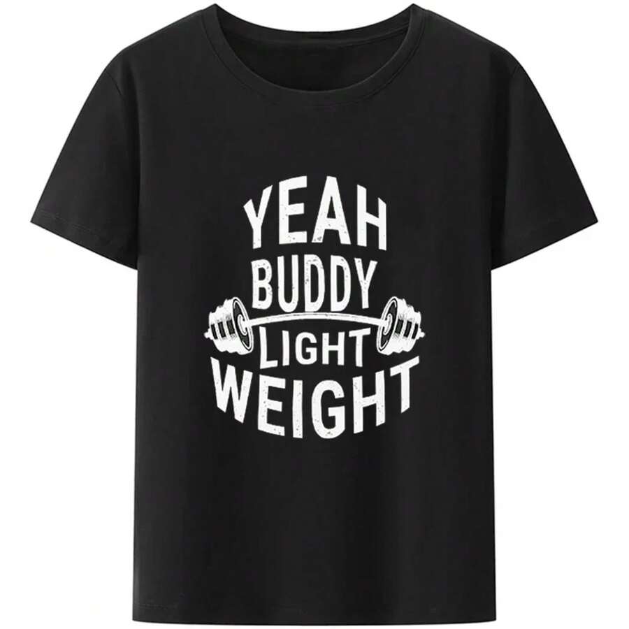 Camisetas de manga corta sueltas y transpirables para hombres, camiseta modal de Ronnie Coleman, Yeah Buddy, camiseta gráfica ligera para entrenamiento muscular en el gimnasio - Negro - Ver 1