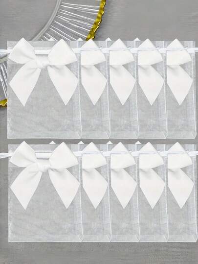30pcs White Bow Transparent Organza Bags, 3.9x4.7 Inches, Premium Clear Organza Pouches, Jewelry Bags, Rose Drawstring Bags, Wedding Favor Bags, Small Gift Bags, Mini Drawstring Bags, Mesh Sachet Bags, Suitable For Wedding Party Favors, Mother's Day Gifts, Bridal Shower, Christmas Party Supplies