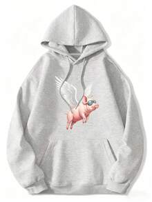 Fun Flying Pig With Wings Hoodie - Soft Pullover Hoodie