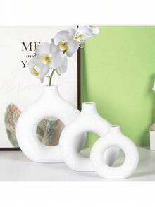 3pcs/2pcs/1pc Donut Vase, Pampas Grass Round Vase, Matte White, Plastic Flower Vase, Home Decor Vase, Ideal Gift For Wedding, Birthday Party - Multicolor - View 5