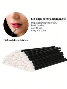 300/200/100pcs Disposable Lip Brushes, Lip Gloss Applicators, Mascara Wands, Makeup Tools - Black - View 6
