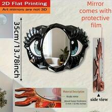 1pc Eyelash & Big Eye Wall Hanging Mirror, Asymmetrical Wooden Wall Decor, Acrylic Mirror Surface, Home Wall Decoration, Bathroom Mirror, Unique Decorative Mirror, Minimalist Vanity Mirror, Creative Makeup Mirror. Please Remove The Protective Film Before Use. - LQ - View 6
