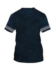 男士休闲印花T恤 - 圆领，短袖，弹力涤纶面料，印花图案，街头潮流时尚