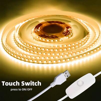 5V USB White LED Strip Lights, Cuttable SMD2835 Flexible Rope Waterproof 180 LEDs Dimmable Plug Light Strip With Switch For Bedroom Kitchen Cabinet TV Decoration