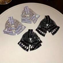 Super Flashy Temperament Luxury Earrings For Women, Personalized Exaggerated Bow Tie Tassel Design Earrings, Suitable For Daily Wear, Banquets, Parties, Gifts Earrings For Women Magnetic Earrings Non Tarnish Jewelry Accessories For Men Men's Accessories L - 黑色 - 查看 4