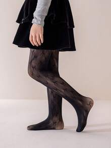 1件装女童蝴蝶镂空透明连裤袜，可爱甜美，柔软舒适黑色丝袜，经典简约薄款透气连裤袜，适合舞蹈练习/表演、度假、休闲活动 - 黑色 - 查看 3