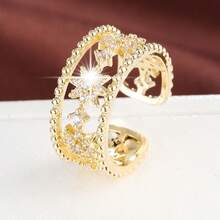 1枚星形设计立方氧化锆镶嵌可调节开口戒指，女士款