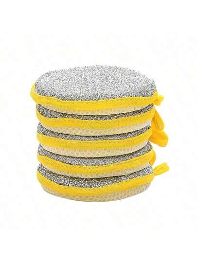 5/1 Set Double-Sided Kitchen Dish Washing Sponge Scrubber, Non-Stick Kitchen Oil Stain Cleaning Sponge, Pot Brush, Double-Sided Household Dish Washing Cloth Cleaning Sponge, Magic Cleaning Cloth, Household Pot Brush, Extra Large Thick Dish Washing Cloth, Hanging Sponge