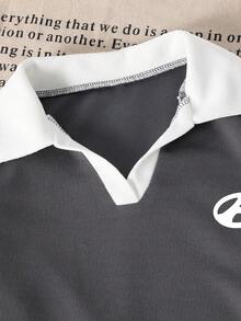 Teen Girls' Numeric Print Short Sleeve T-Shirt And Pants Casual Outfit - Dark Grey - View 4