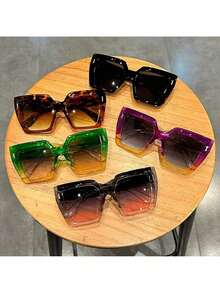 Large Square Fashion Glasses Unisex - Gradient Green Yellow Lenses, Lightweight Design Suitable Summer Parties And Events,  Casual Glasses, Simple Fashion Style BSWN - 紫色的 - 查看 3