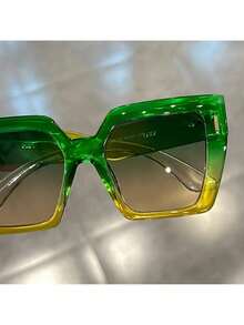 Large Square Fashion Glasses Unisex - Gradient Green Yellow Lenses, Lightweight Design Suitable Summer Parties And Events,  Casual Glasses, Simple Fashion Style BSWN - 紫色的 - 查看 8