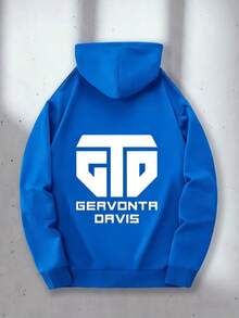 Men's Hoodie, Casual Pullover With White Letter Print |   Kangaroo Pocket - White - View 6