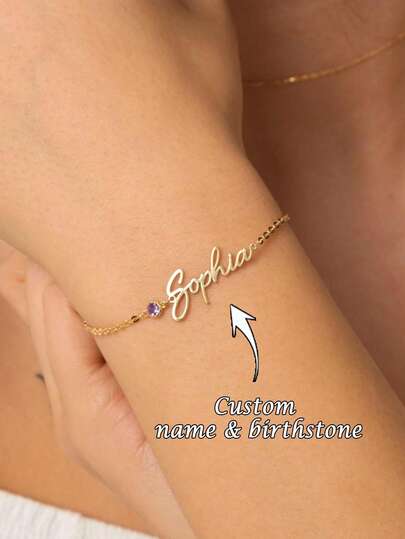 1PC Custom Personalized Birthstone Name Bracelet, Stainless Steel Bracelet, Name Bracelet With Birthstone - Exquisite Custom Gifts, Women's Bracelets, Women's Jewelry, Custom Name Bracelets, Personalized Bracelets, Gifts For Her On Anniversary Or Birthday, Valentine's Day Gifts