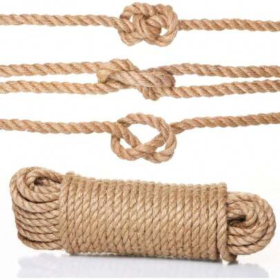 Cuerda de cáñamo 25 m 6 mm, 100% Yute Natural, 4 Capas de Cuerda Gruesa para Barcos, Barras de arañar de Animales, Manualidades, Embalaje de Regalo, jardinería y floristería,38083909