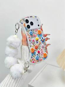Floral Painted Fashionable Leather Rope Crossbody Bag & Transparent Anti-Drop Phone Case Compatible With IPhone 17/17 Pro MAX, 16/16 Pro/16 Pro Max, 15, XR, 7P 8P, P12 Pro Max, P13 Pro Max, P14 Pro Max, P13, P14, P11, P12, P14, XS/S/XS Max/7 8 GES2, Cute & Stylish Thick Phone Protective Cover - Multicolor - View 2