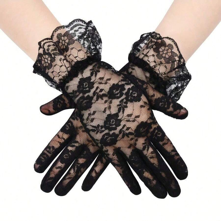 1pcs D EXCEED Women's Elegant Vintage Lace Gloves - Floral Soft Pink, Wedding, Party, Tea Party Gloves - No Power Required Formal Dress Up Accessories, Suitable For Bridal, Opera, Prom - Timeless Elegance, Exquisite Craftsmanship - màu đen - Xem 1