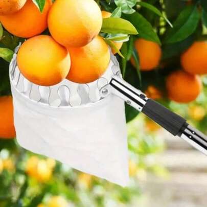 7.87FT Fruit Picker, Adjustable Fruits Picker Tool With Lightweight Stainless Steel Pole And Big Basket, Fruit Catcher Equipment Tree Picker For Apples Mango Pear Orange Avocados Fruit Picking(1Pack)
