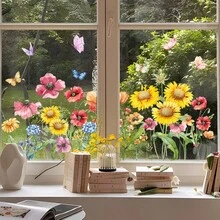 BRUP 1/3sheets/Set Colorful Floral Window Stickers, Static Cling Vinyl Decals, Suitable For Bedroom And Living Room Windows, Glass Decoration, Spring Floral Decorative Art