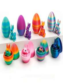 1pc 3D Rabbit Easter Egg, Creative Holiday Decor Gift, Suitable For Family Events, Holiday Outdoor, Easter Egg Hunt, Birthday Party, Outdoor Fun, Lawn Carnival, Thanksgiving, Back To School (Random Color Distribution In Rainbow Series) - Multicolor - View 2